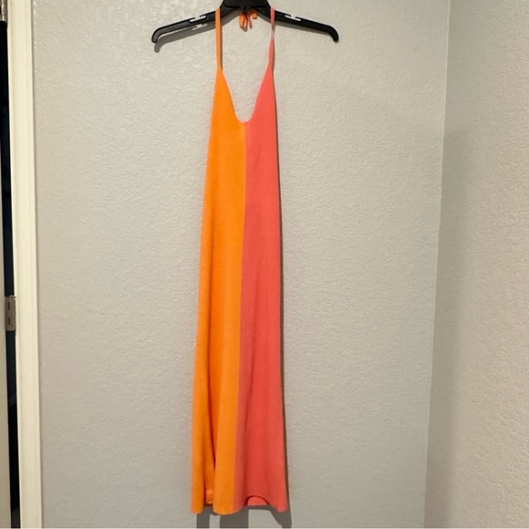 New Zara Tied Knit Halter Pink Orange Colorblock Midi Dress 9598/095 Large - Picture 5 of 10